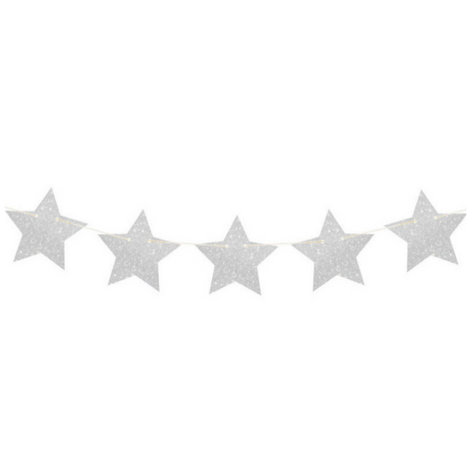 Silver Glitter Stars Paper Banner Flags Party Supplies Wall Decoration