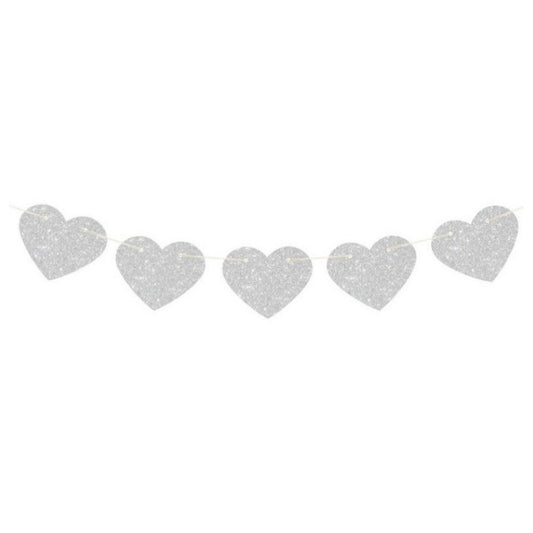 Silver Glitter Love Hearts Paper Banner Flags Party Supplies Wall Decoration