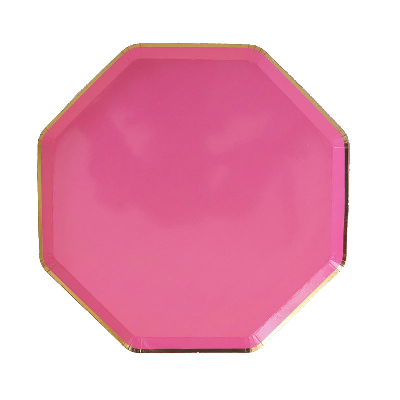 Disposable Octagonal Pink Paper Party Plates Tableware Paper Pizza Plates 8pcs for Party 8 Inch Food level