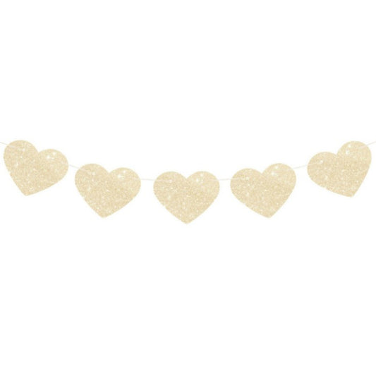 Gold Glitter Love Heart Paper Banner Flags Party Supplies Wall Decoration