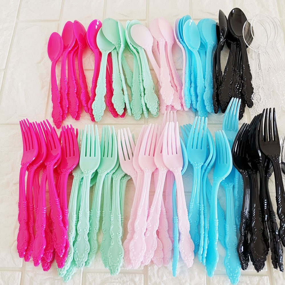 4PCs Plastic Knife Spoon Fork Disposable Cutlery with Napkin for Party