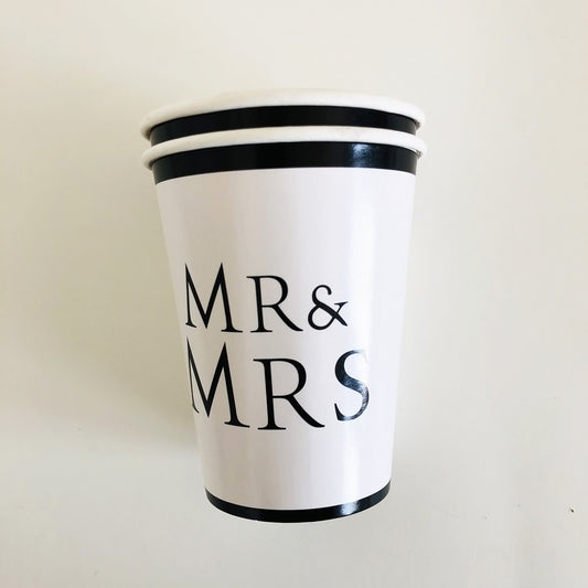 Mr & Mrs Letter White Paper Cups x 8PCs