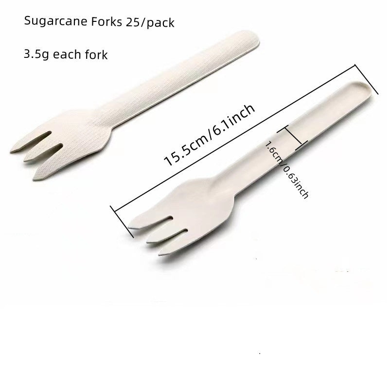 Compostable Sugarcane Bagasse Pulp Cutlery Set Fork Knife Spoon 25/pack