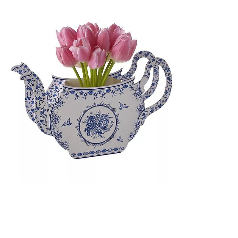 Party Porcelain Blue Paper Teapot for a General party decoration or Tea Party, Blue & White