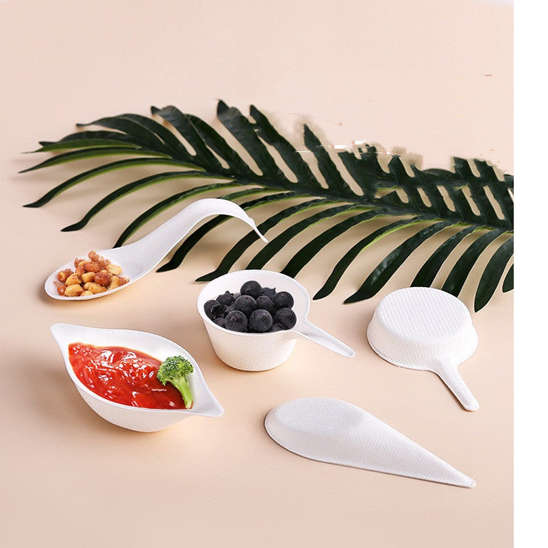 25pcs Pulp Safe No PFAS Added Teardrop White Sugarcane / Bagasse Tasting Spoon Tray Disposable Biodegradable Bagasse Small Pot Spoon cup for Fruit Portion Sauce