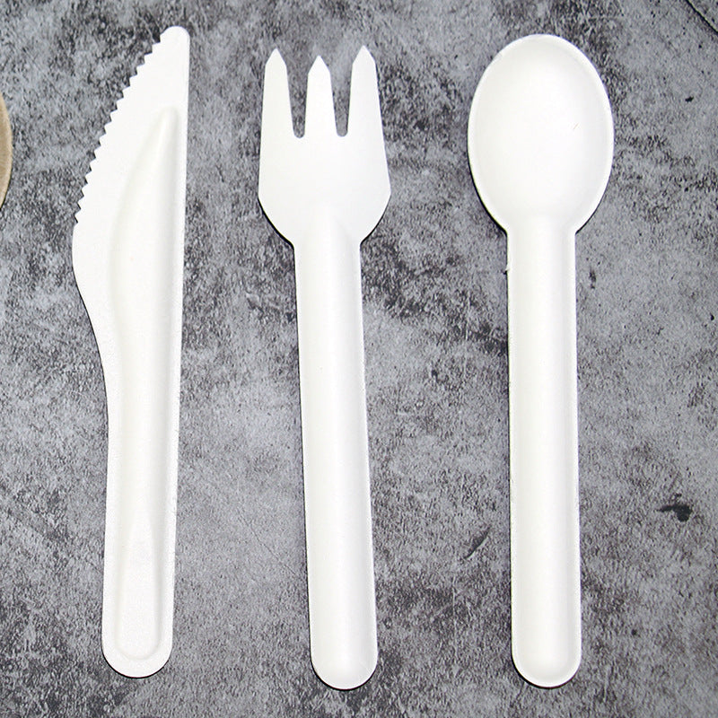 Compostable Sugarcane Bagasse Pulp Cutlery Set Fork Knife Spoon 25/pack