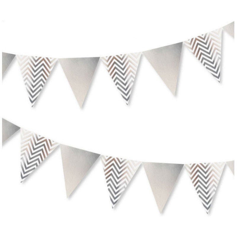 Silver Triangle Paper Banner Flags 350cm Party Supplies Wall Decoration