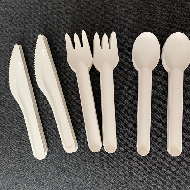 Compostable Sugarcane Bagasse Pulp Cutlery Set Fork Knife Spoon 25/pack