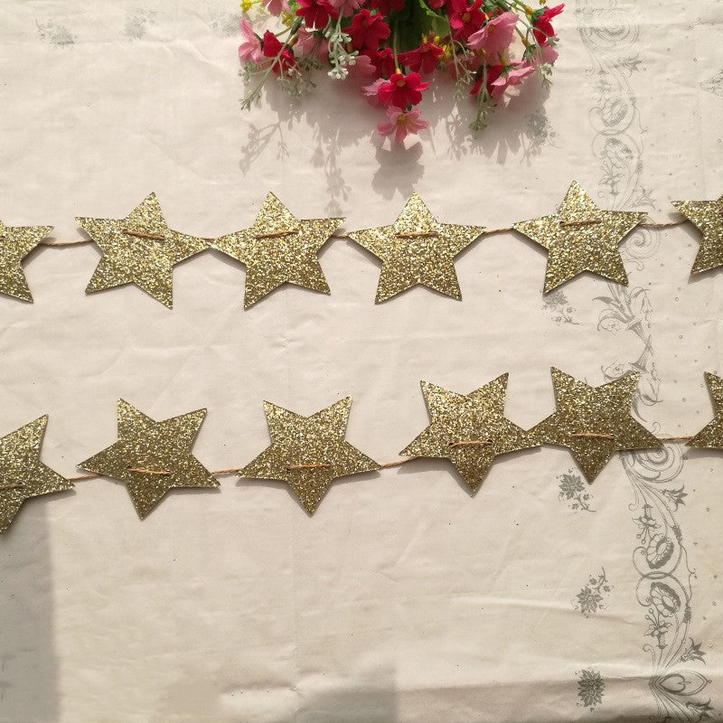Gold Glitter Stars Paper Banner Flags Party Supplies Wall Decoration