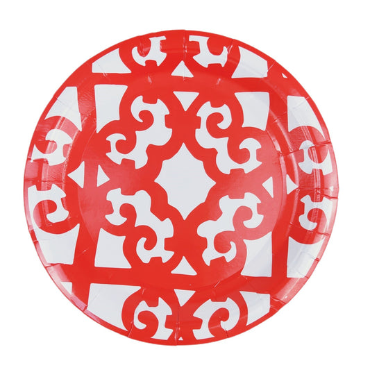 8PCs Chinese Style Red Floral Pattern Party Supplies Round Paper Plates 7/9 inch