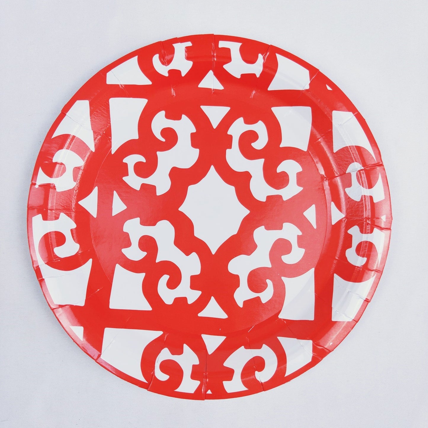 8PCs Chinese Style Red Floral Pattern Party Supplies Round Paper Plates 7/9 inch