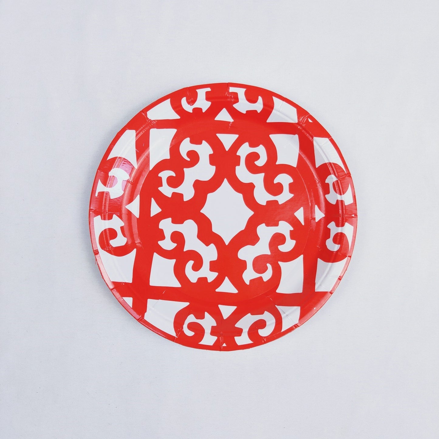 8PCs Chinese Style Red Floral Pattern Party Supplies Round Paper Plates 7/9 inch