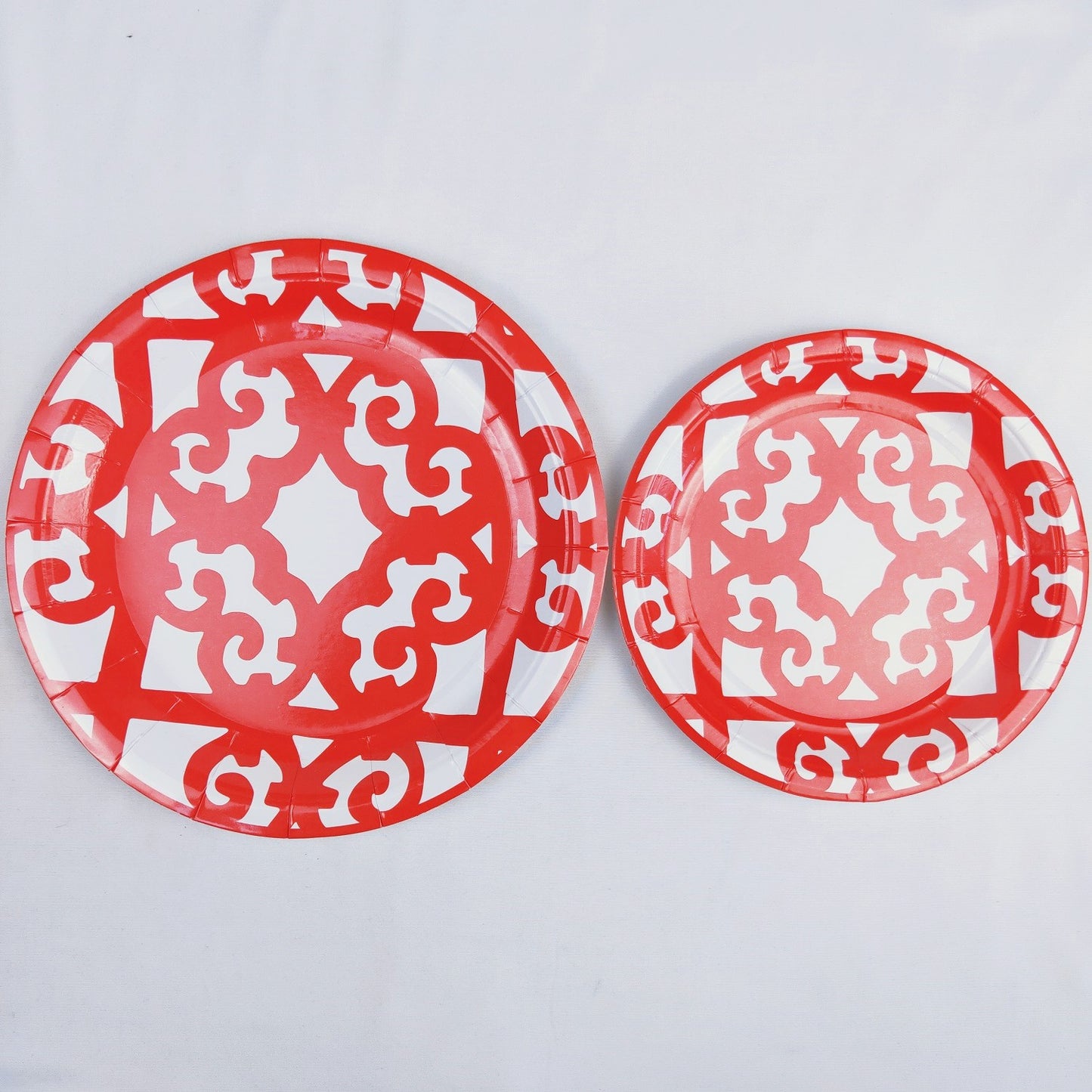 8PCs Chinese Style Red Floral Pattern Party Supplies Round Paper Plates 7/9 inch