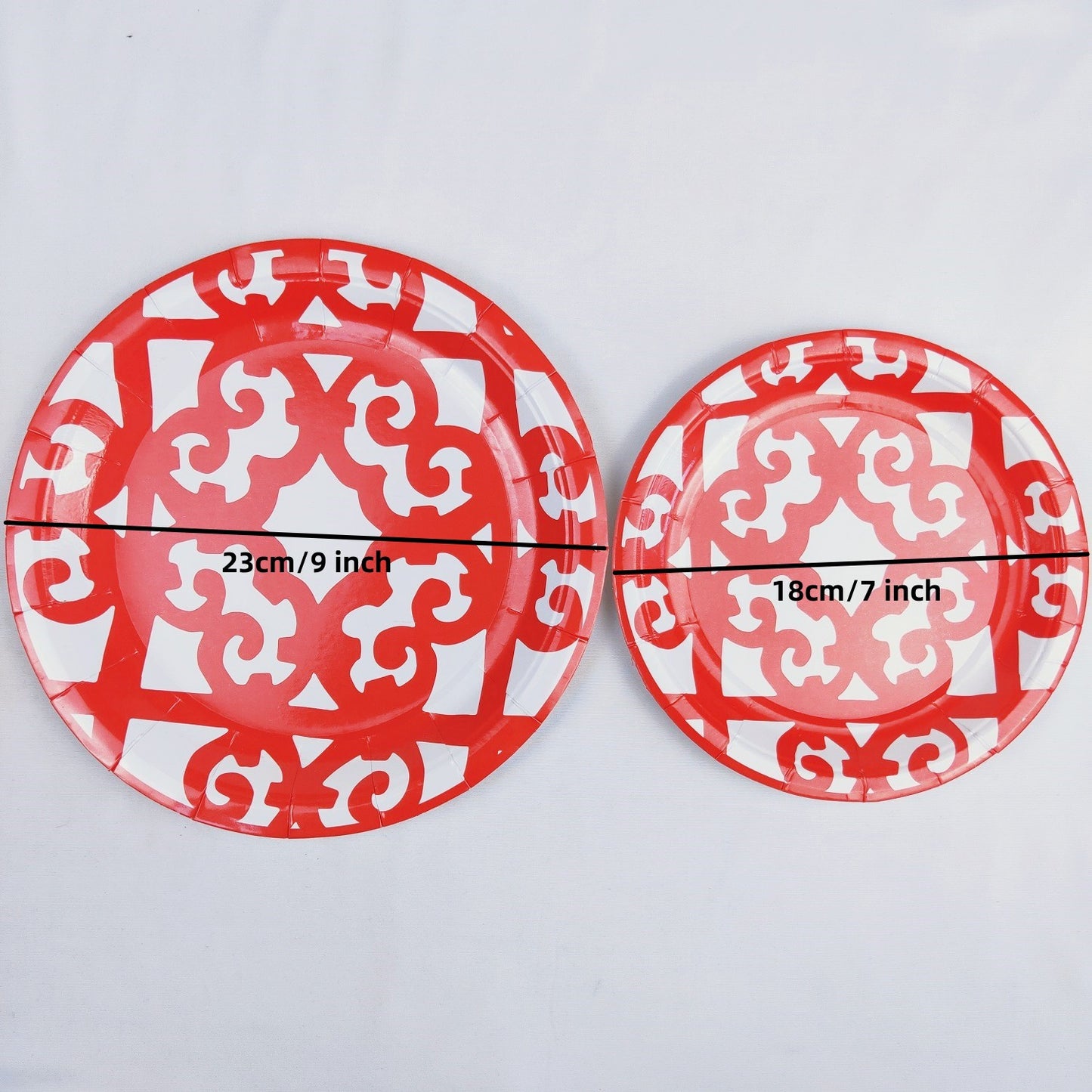 8PCs Chinese Style Red Floral Pattern Party Supplies Round Paper Plates 7/9 inch