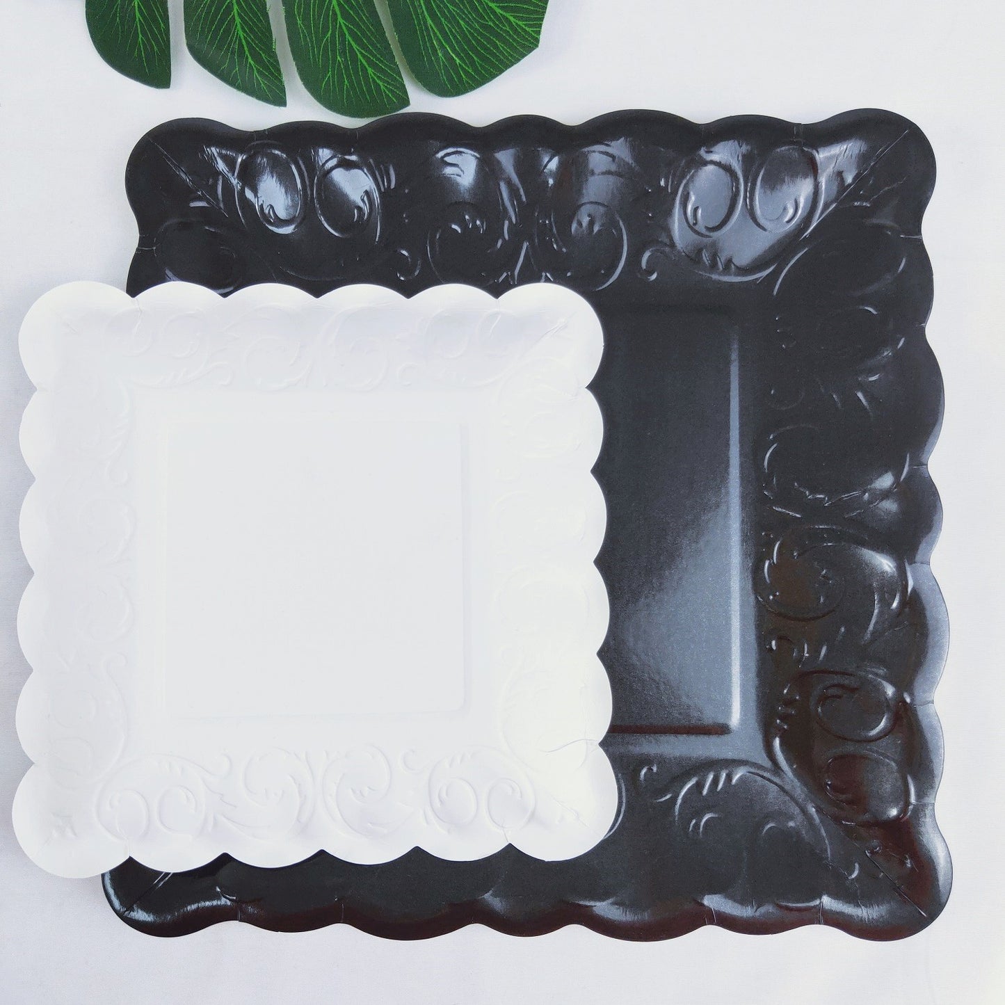 8PCs Black Square Luncheon Dinner Serving Paper Plates Disposable Embossed Party Plate