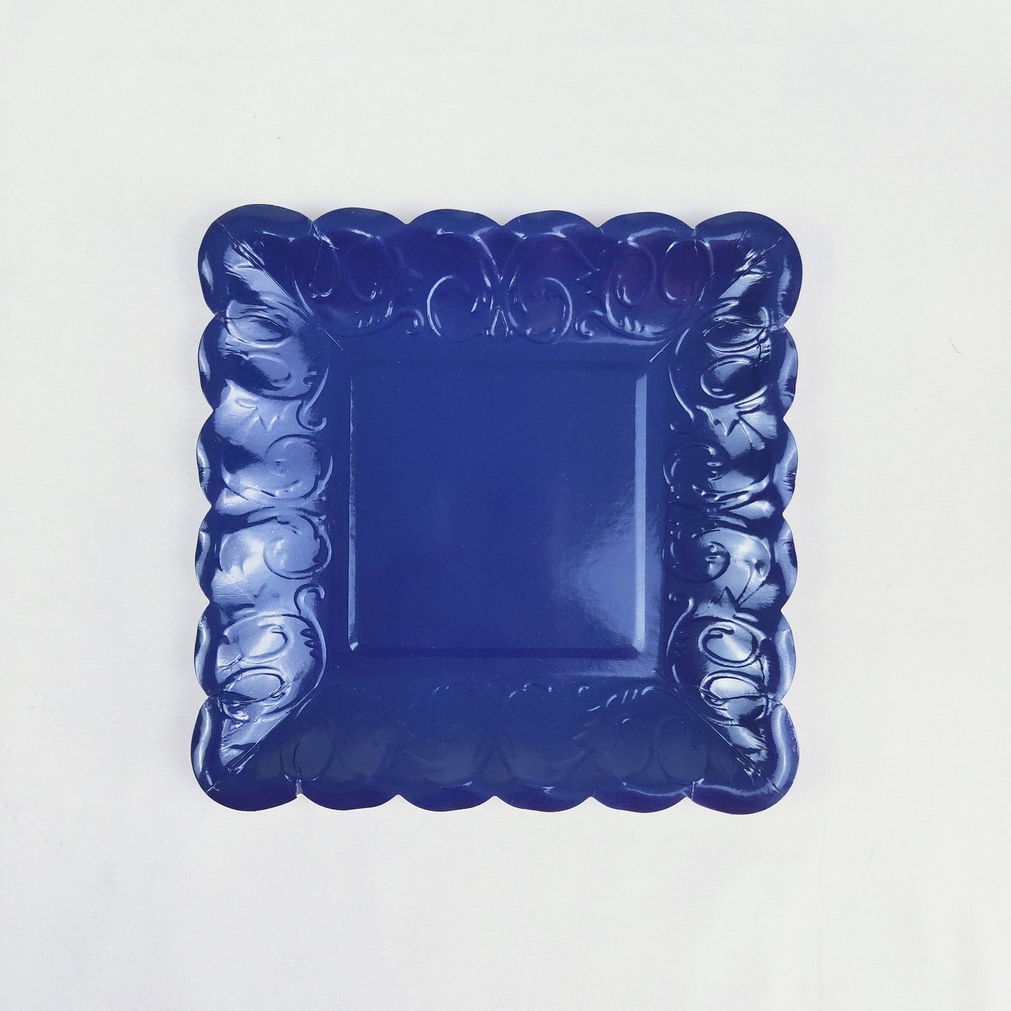 8PCs Navy Blue Square Luncheon Dinner Serving Paper Plates Disposable Embossed Party Plate