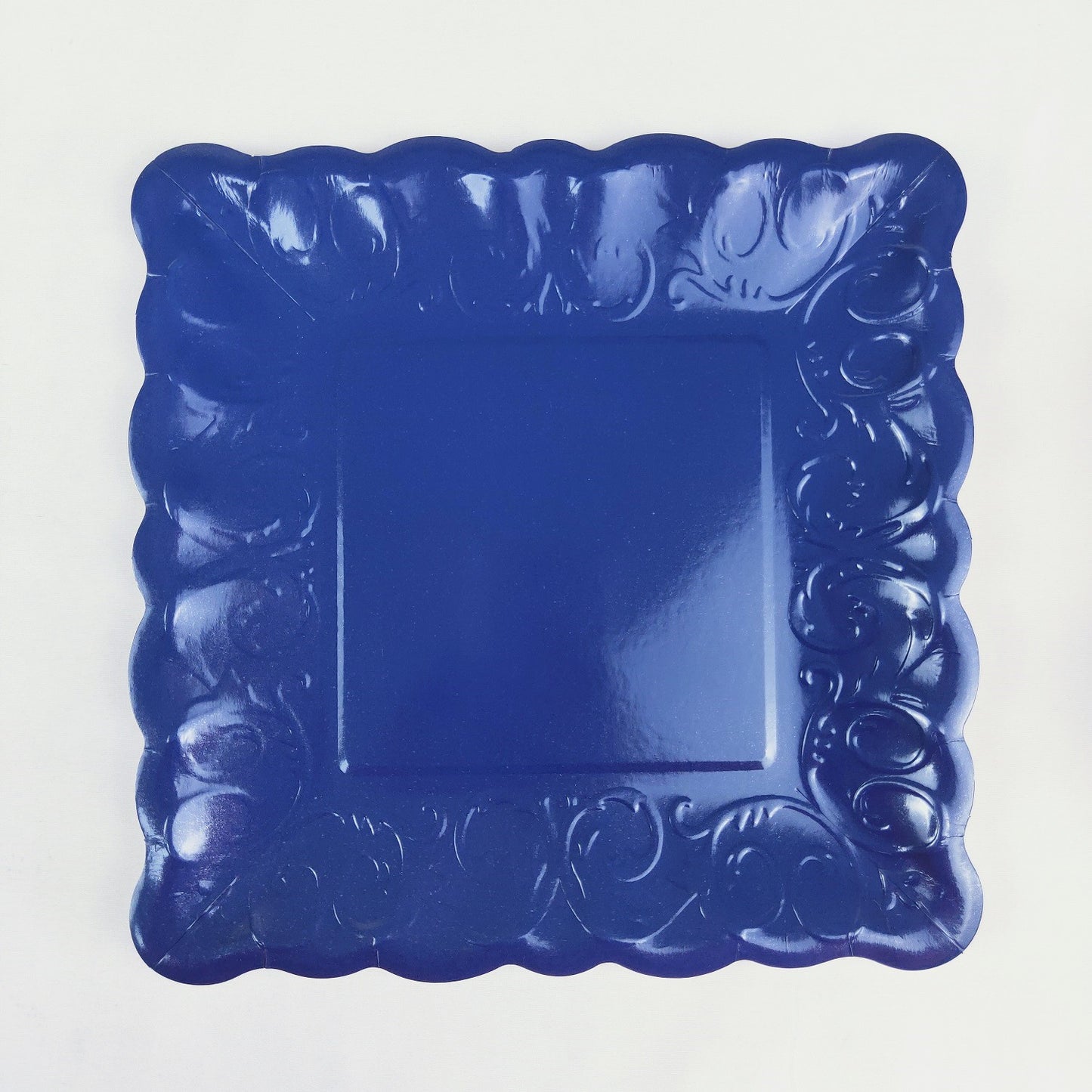 8PCs Navy Blue Square Luncheon Dinner Serving Paper Plates Disposable Embossed Party Plate