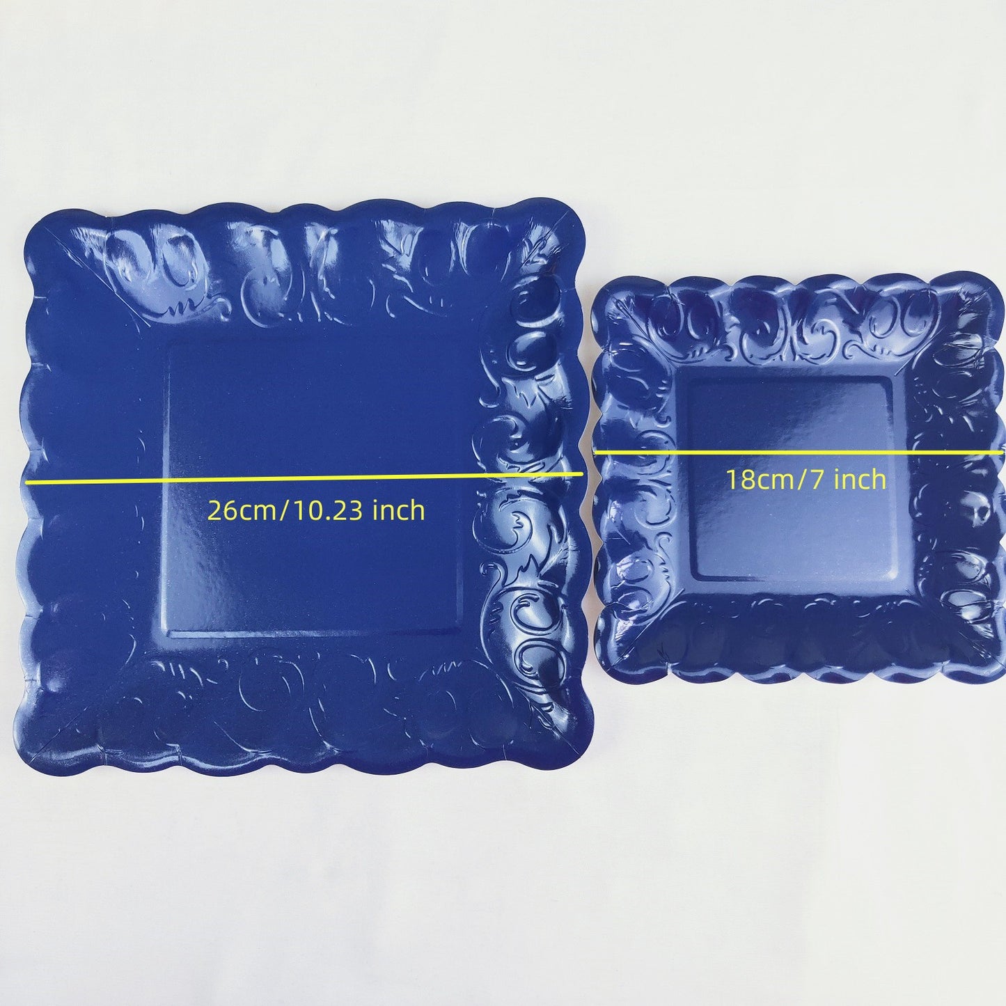 8PCs Navy Blue Square Luncheon Dinner Serving Paper Plates Disposable Embossed Party Plate