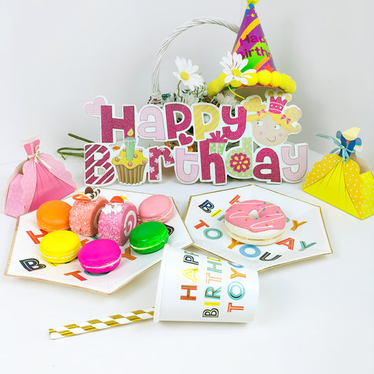Foam HAPPY BIRTHDAY Hanger for Birthday Party with Plates, Cups 8 guests Paper Dinnerware Pary Supplies
