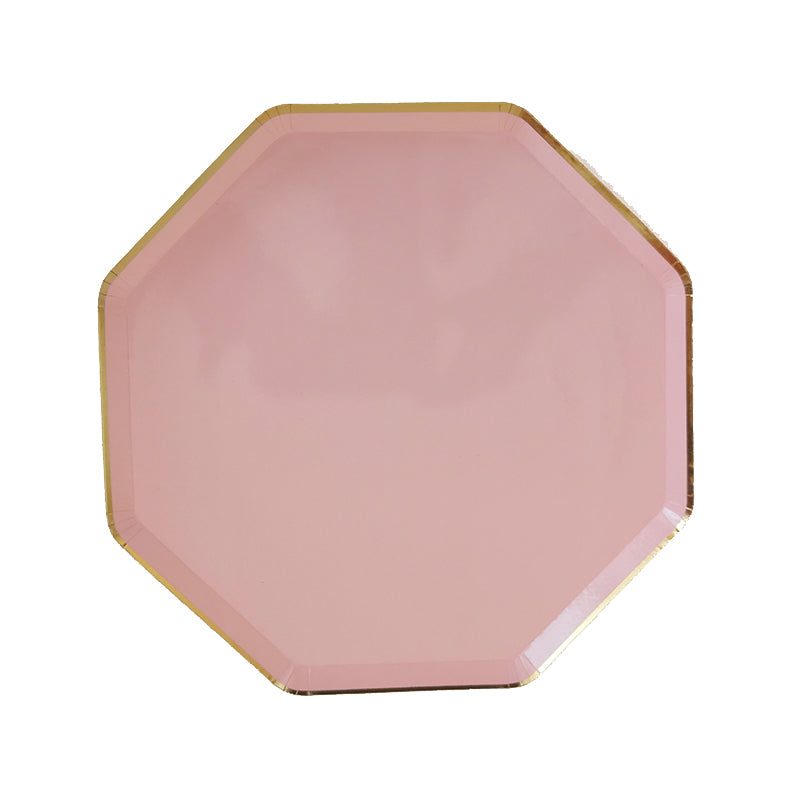 Disposable Octagonal Pink Paper Party Plates Tableware Paper Pizza Plates 8pcs for Party 8 Inch Food level