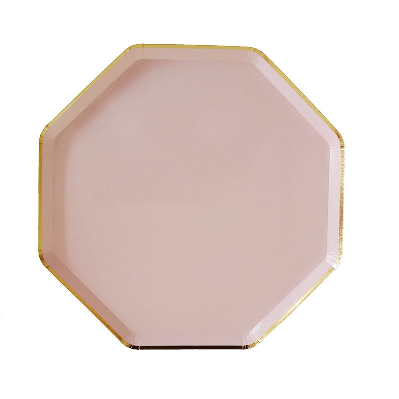 Disposable Octagonal Pink Paper Party Plates Tableware Paper Pizza Plates 8pcs for Party 8 Inch Food level