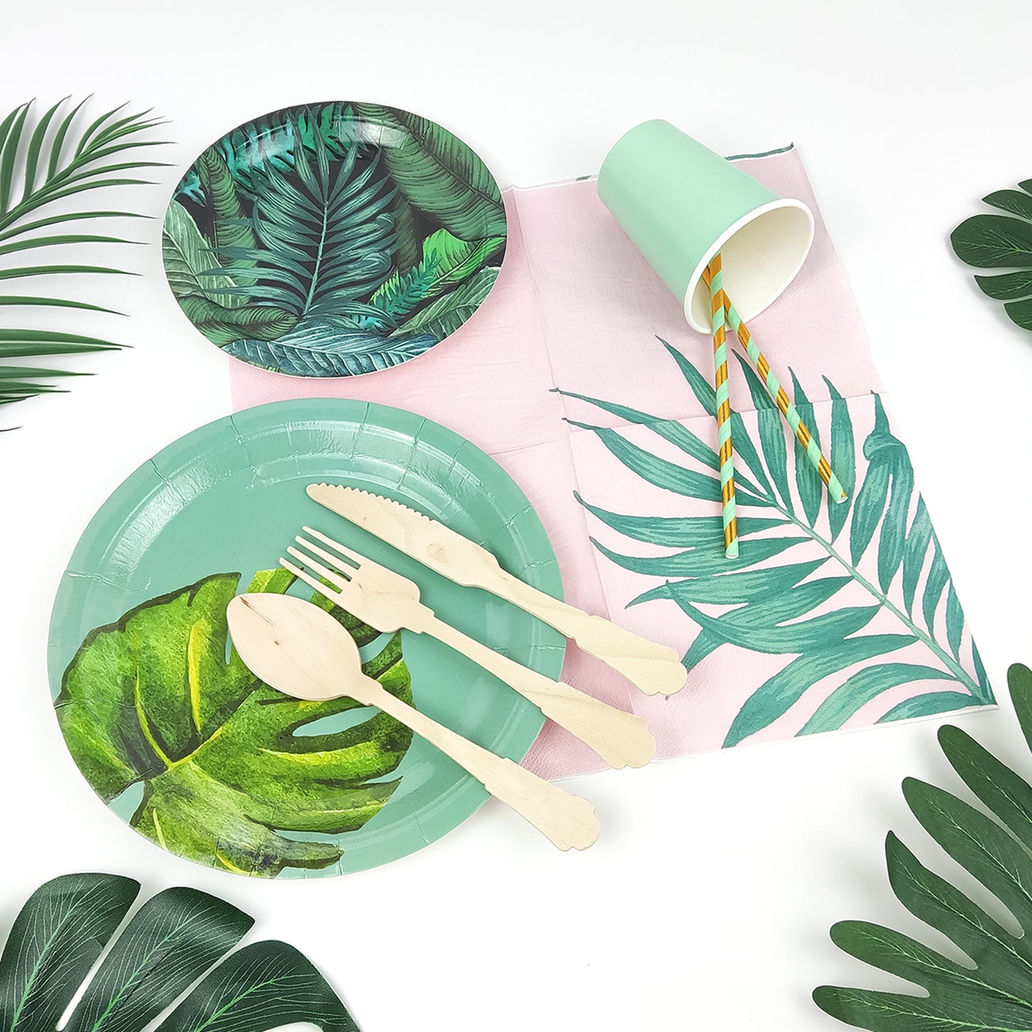 Party Supplies Leaf Design Disposable Paper Tableware Set Eco-friendly Paper Party Supplies for Birthday Wedding Baby Shower