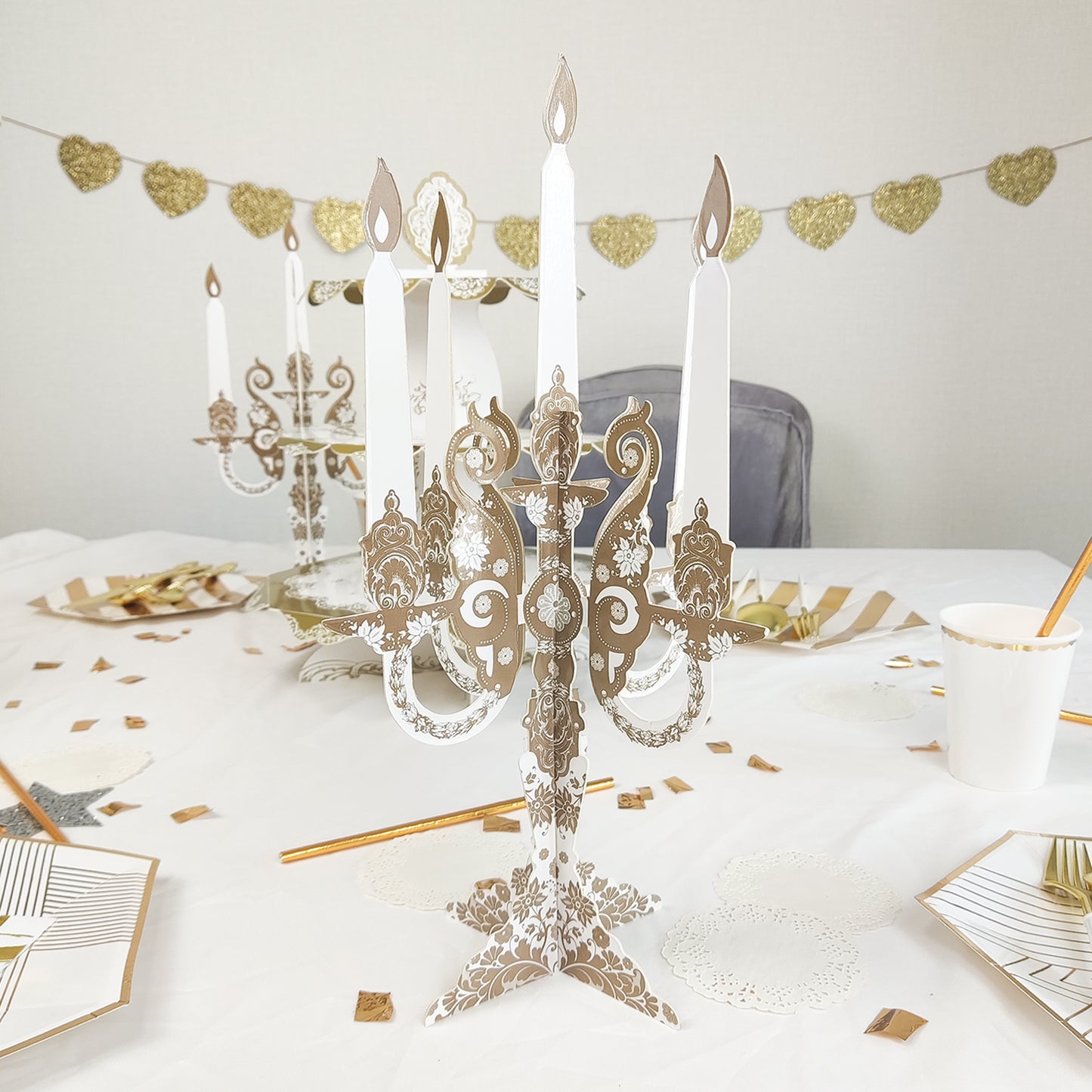 Gold/Silver Candle Stick Table Decoration for Parties Contains 2 Card Candles Well Decorate Your Parties Disposable Paper Cupcake Stand Tray for Party Table Decoration