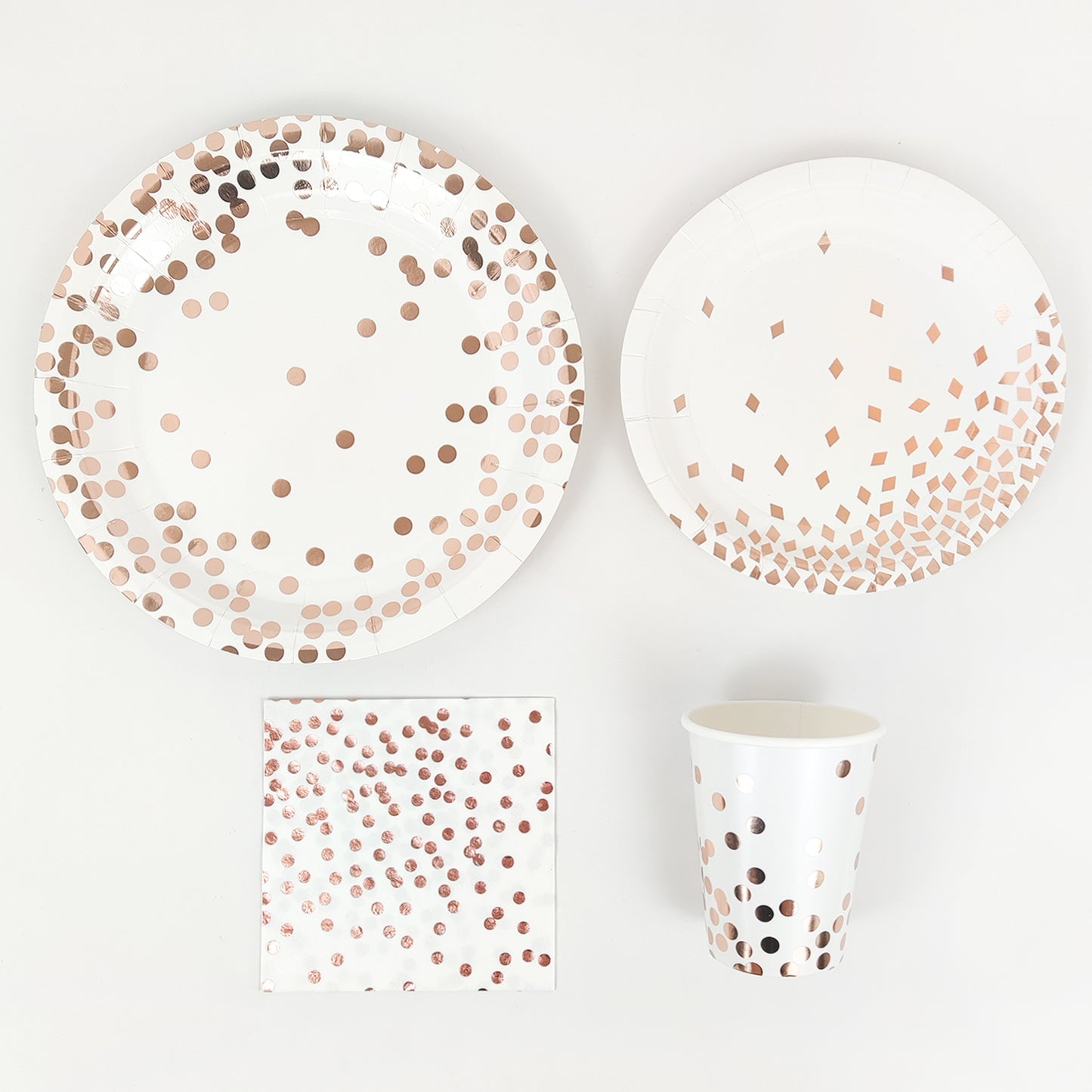 8 pcs Round Golden Dots Diamonds Paper Plates Cups Napkins Party Tableware Set Disposable Table Decoration
