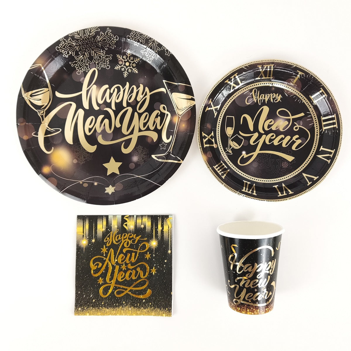 Happy New Year Eve Disposable Paper Party Tableware Set Supply Festive Holiday Decoration