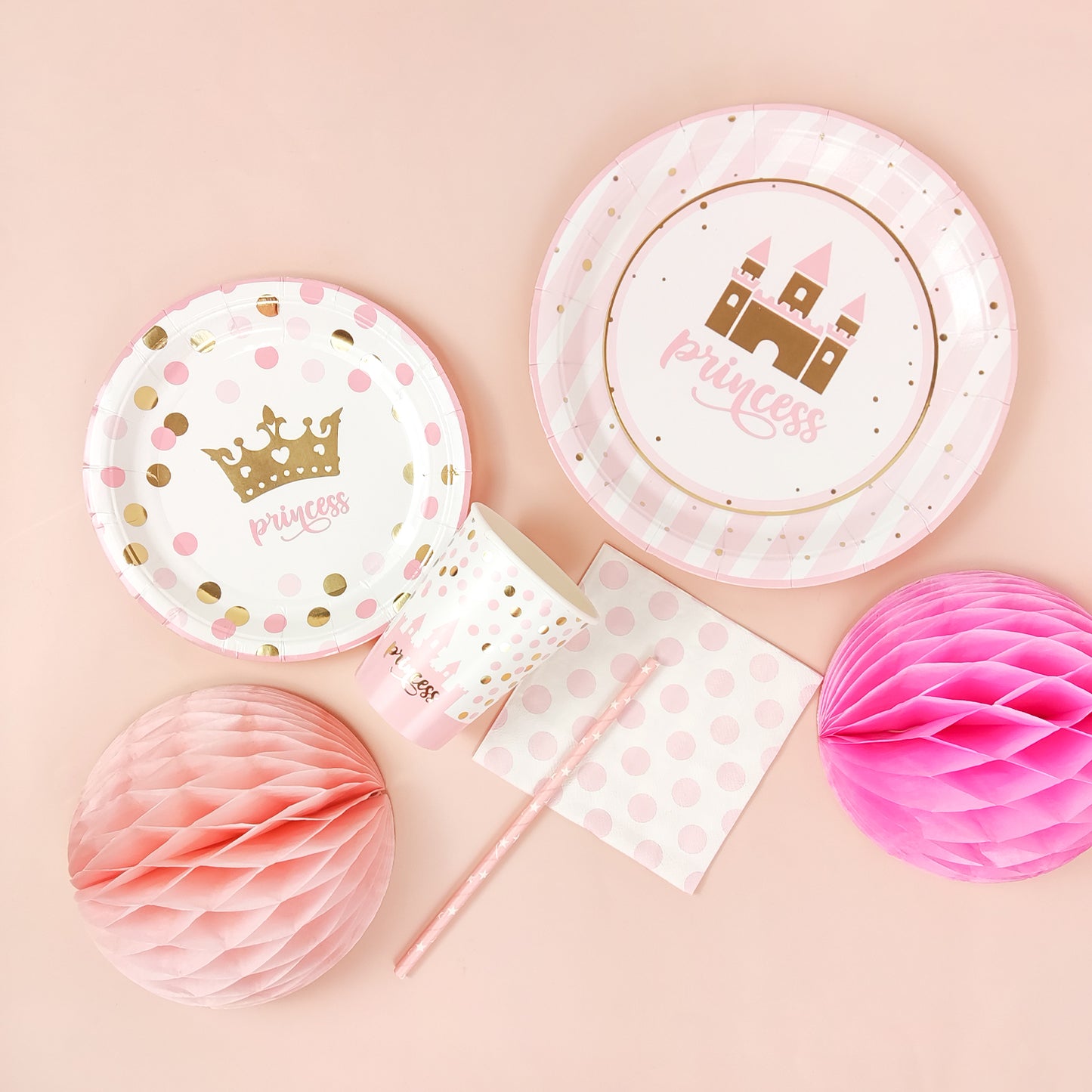 Princess Design Disposable Tableware Set Party Plates Cups Napkins for Girl's Party Decoration
