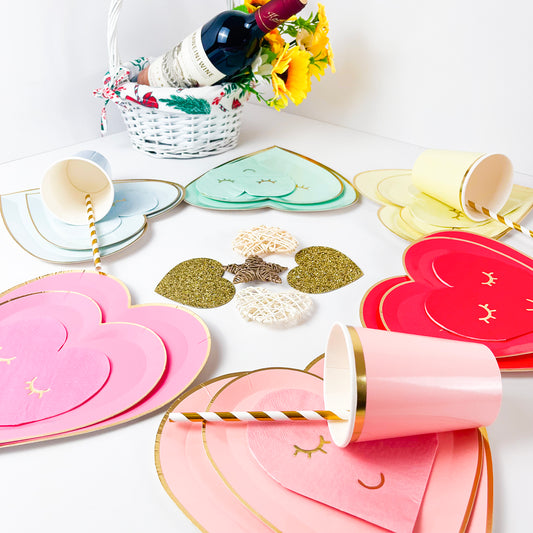 Colorful Blushing Heart Paper Plate for Party Decorations Cute Hexagonal Disposable Paper Plates Party Supplies