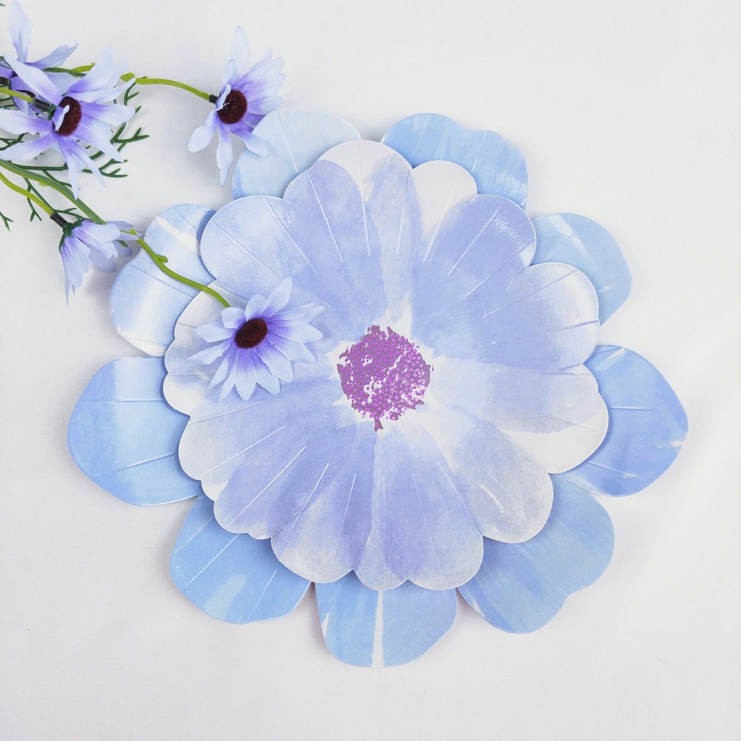 8PCs Summer New Floral Shape Blue Paper Plates Wedding Party Supplies Home Wall Decor