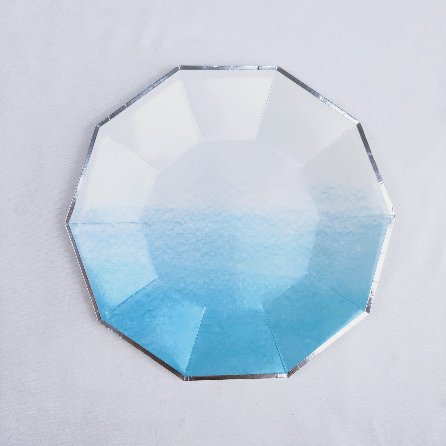 Summer Blue Ocean Party Supplies Decorations Silver Rim Decagon Paper Plates and Cups and Napkins Tableware Sets for 8