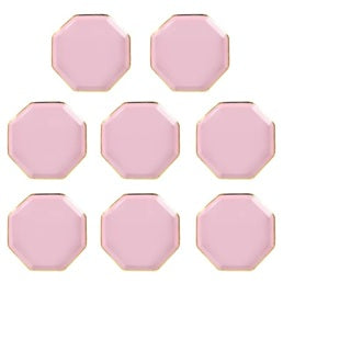 1 Set/8pcs Disposable Tableware Set Pink Octagonal Paper Plate Party Supplies 10inch Paper Plates