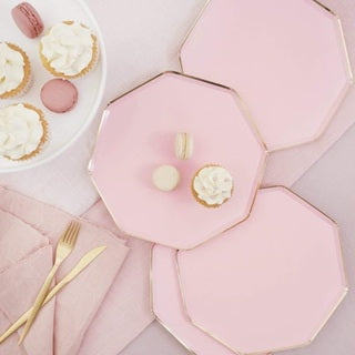 Disposable Octagonal Pink Paper Party Plates Tableware Paper Pizza Plates 8pcs for Party 8 Inch Food level