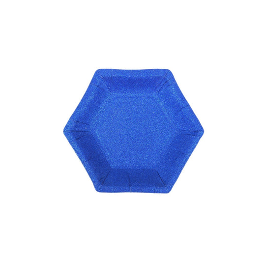 8PCs Solid Dark Blue Glitter Mini Hexagon Paper Plates 4 inch