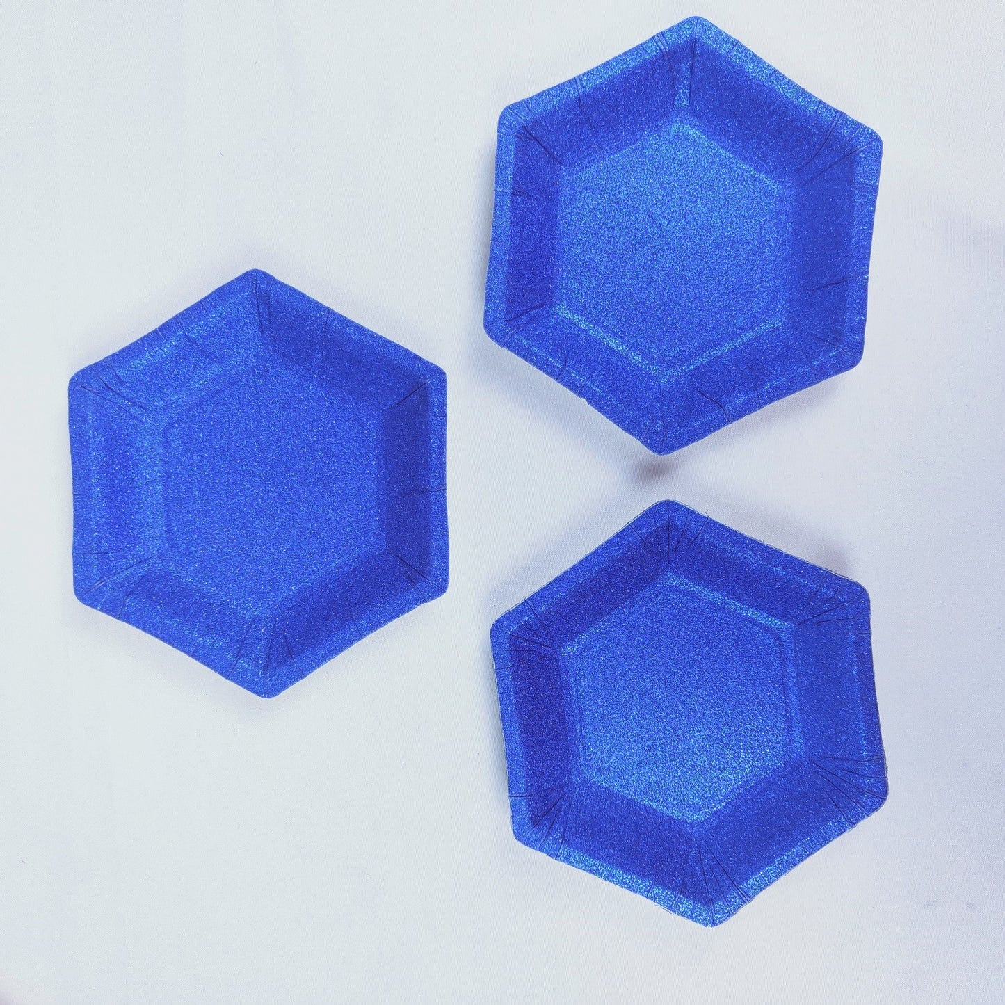 8PCs Solid Dark Blue Glitter Mini Hexagon Paper Plates 4 inch