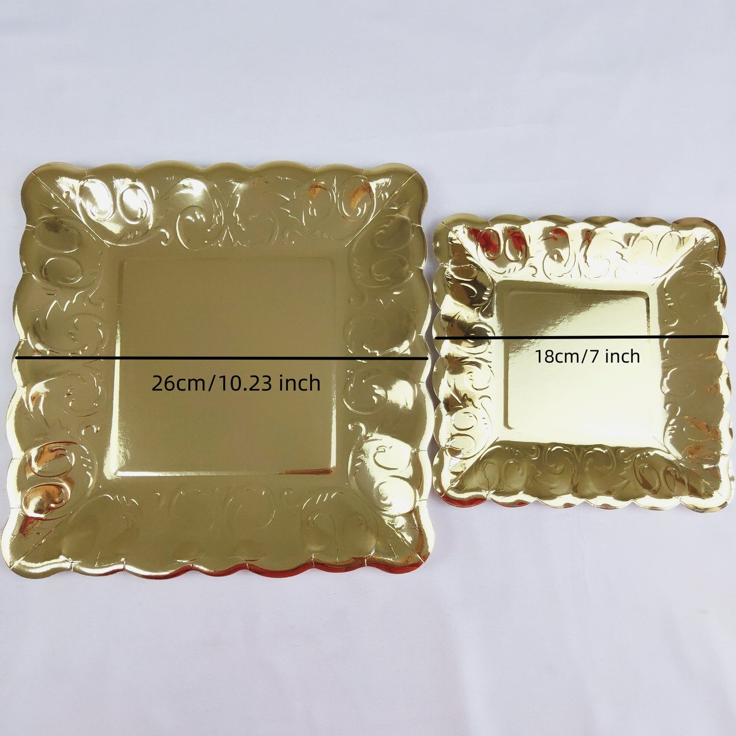 8PCs Gold Square Luncheon Dinner Serving Paper Plates Disposable Embossed Party Plate