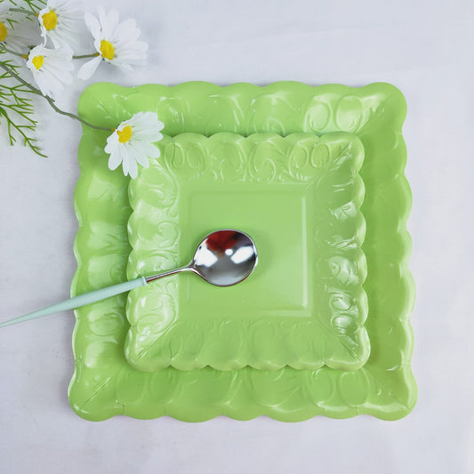 8PCs Green Square Dinner Serving Paper Plates Disposable Embossed Party Plate