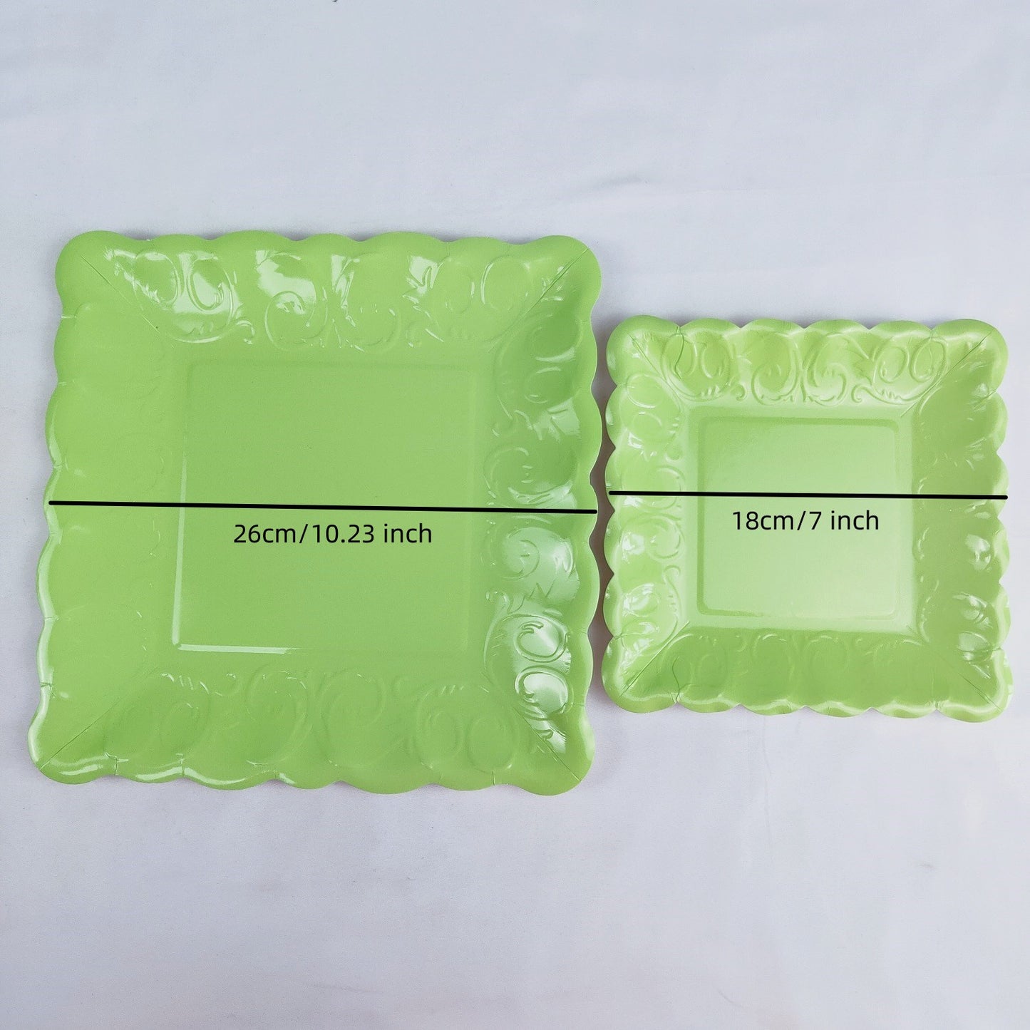 8PCs Green Square Dinner Serving Paper Plates Disposable Embossed Party Plate