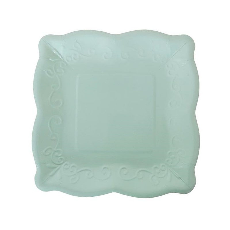 8PCs Light Green Square Luncheon Dinner Serving Paper Plates Disposable Embossed Floral Party Plate