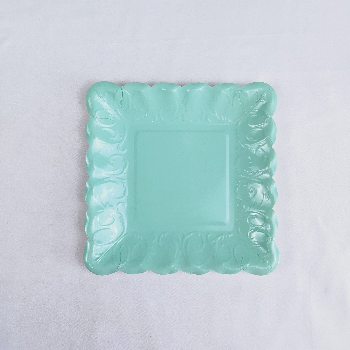 8PCs Mint Green Square Dinner Serving Paper Plates Disposable Embossed Party Plate