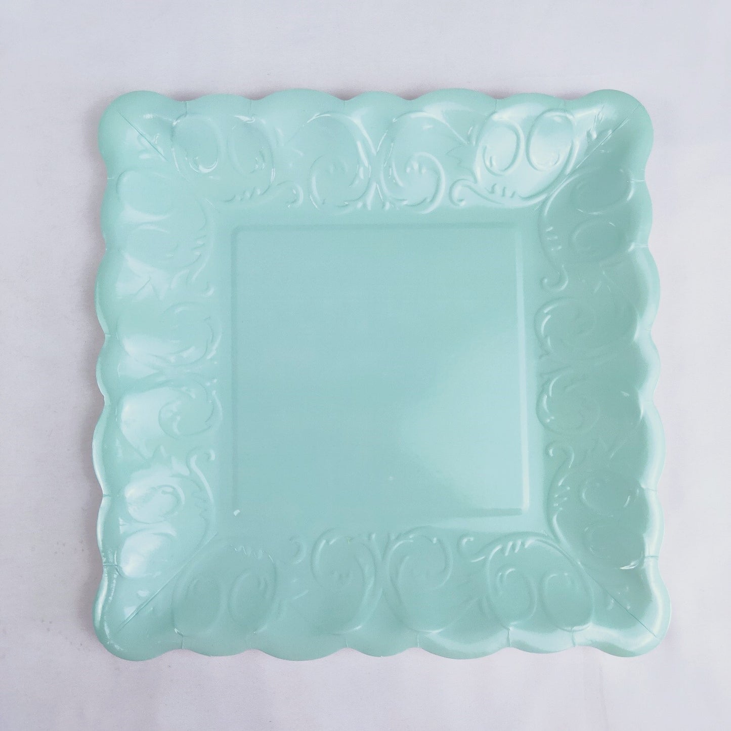 8PCs Mint Green Square Dinner Serving Paper Plates Disposable Embossed Party Plate