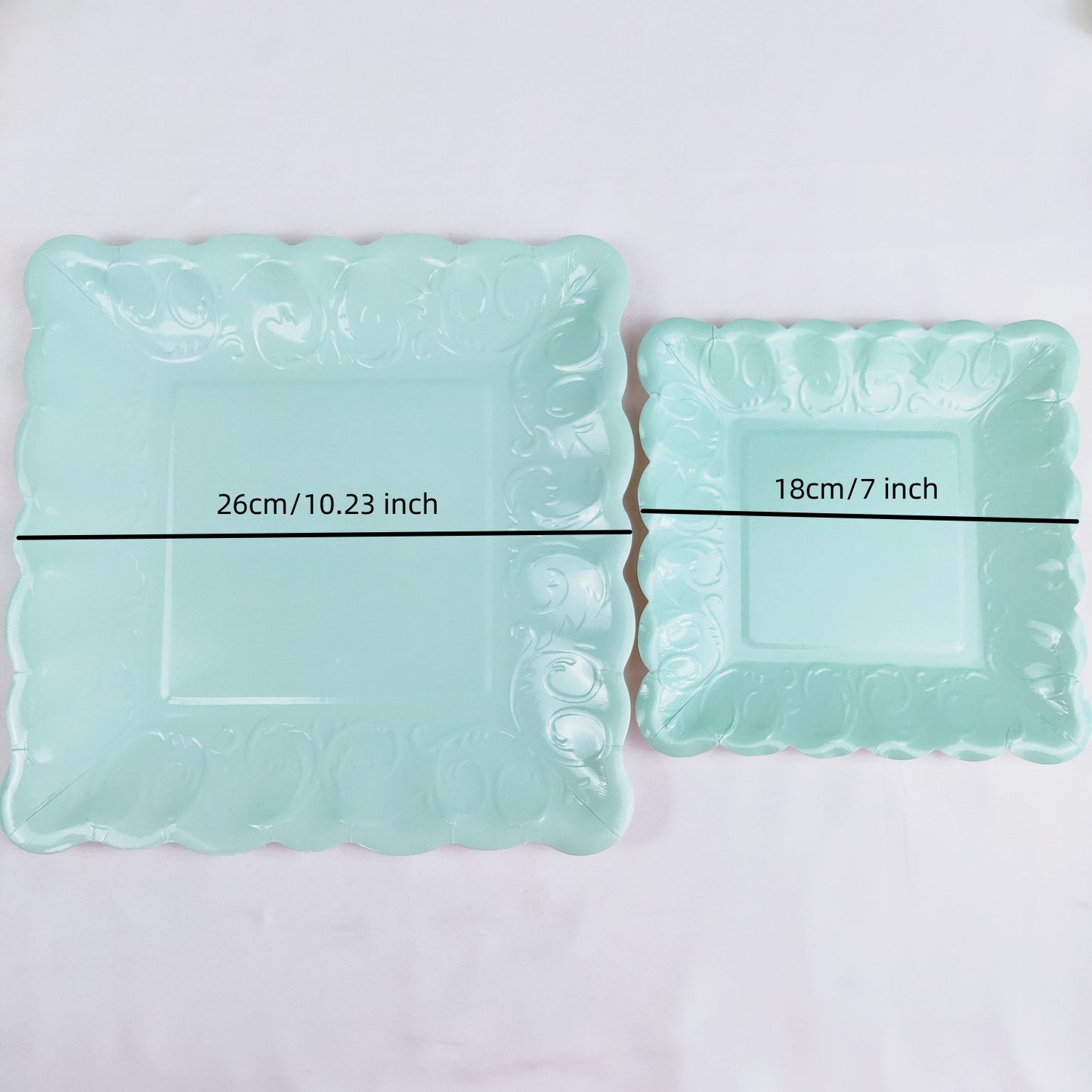 8PCs Mint Green Square Dinner Serving Paper Plates Disposable Embossed Party Plate