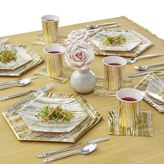 Golden Wooden Pattern Paper Tableware Forest Party Supplies Plates and Cups and Napkins Sets for 8