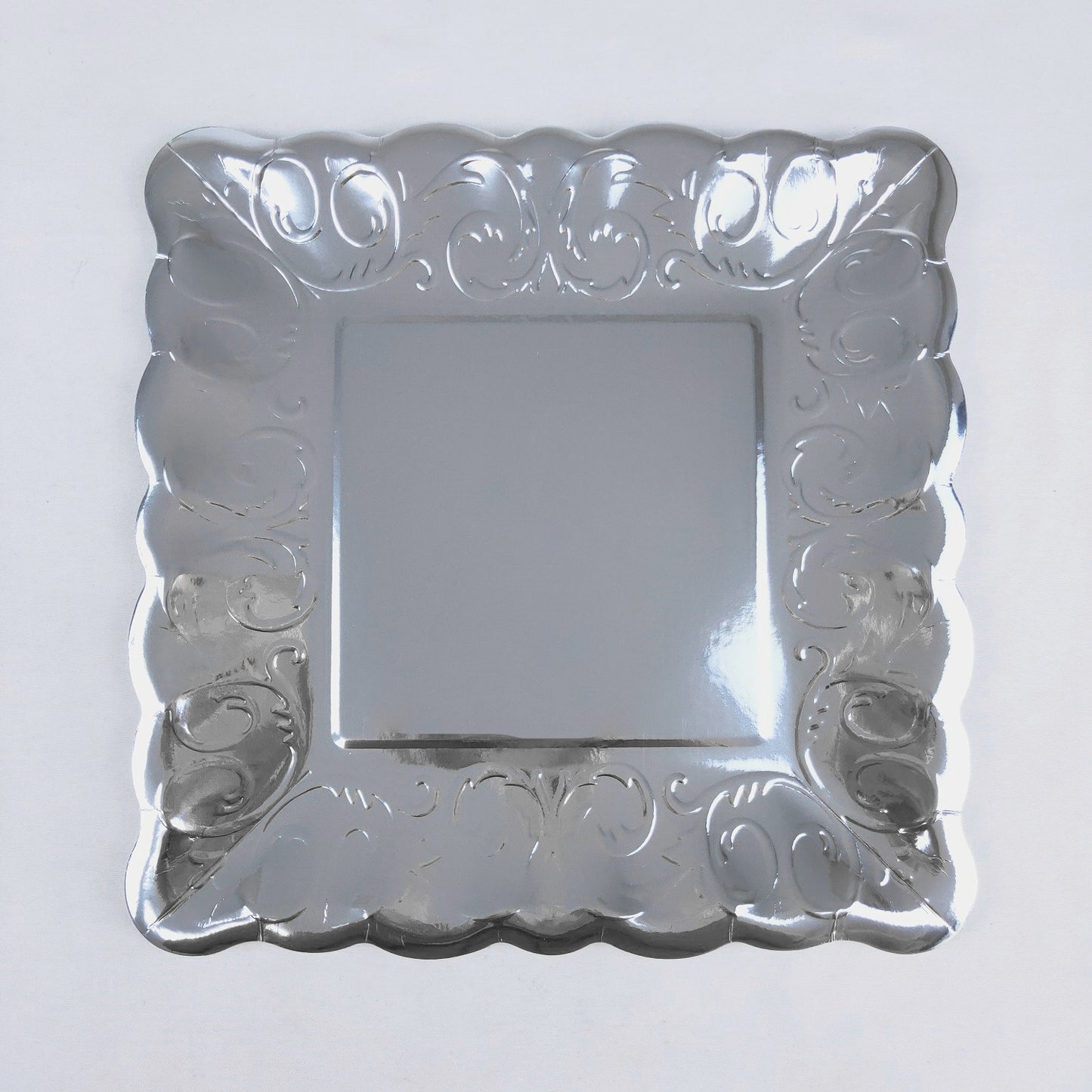 8PCs Silver Square Luncheon Dinner Serving Paper Plates Disposable Embossed Party Plate