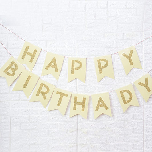 Gilding Happy Birthday Yellow Paper Banner Flags Party Supplies Wall Decoration