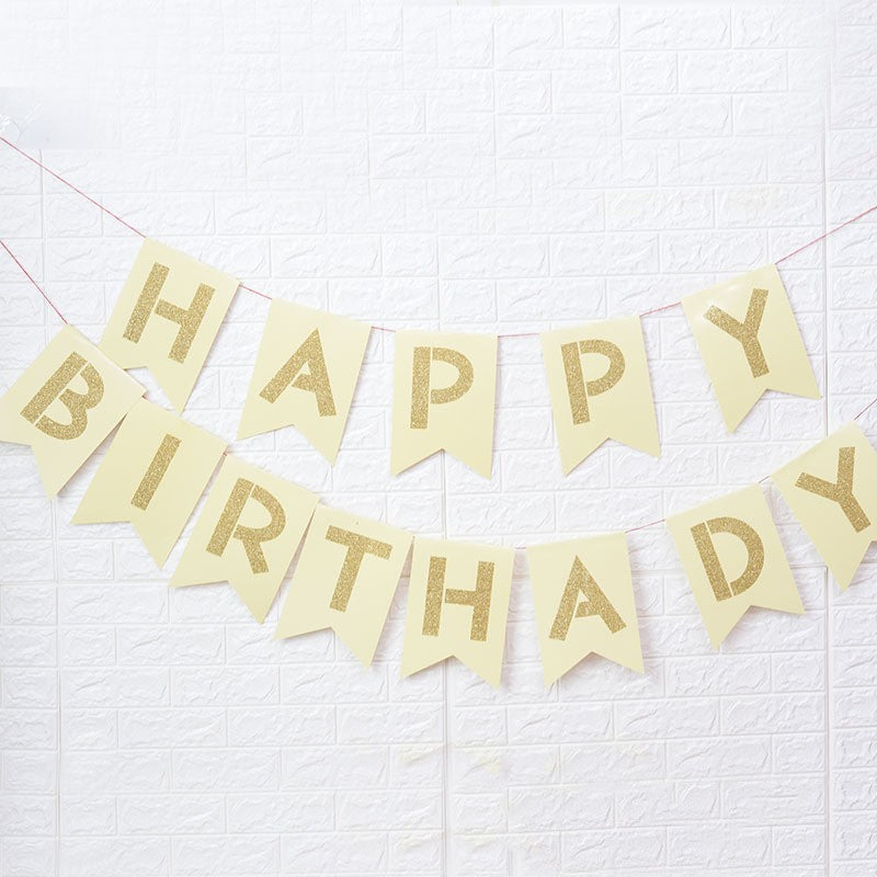 Gilding Happy Birthday Yellow Paper Banner Flags Party Supplies Wall Decoration