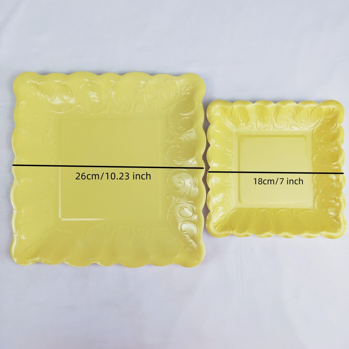 8PCs Yellow Square Luncheon Dinner Serving Paper Plates Disposable Embossed Party Plate