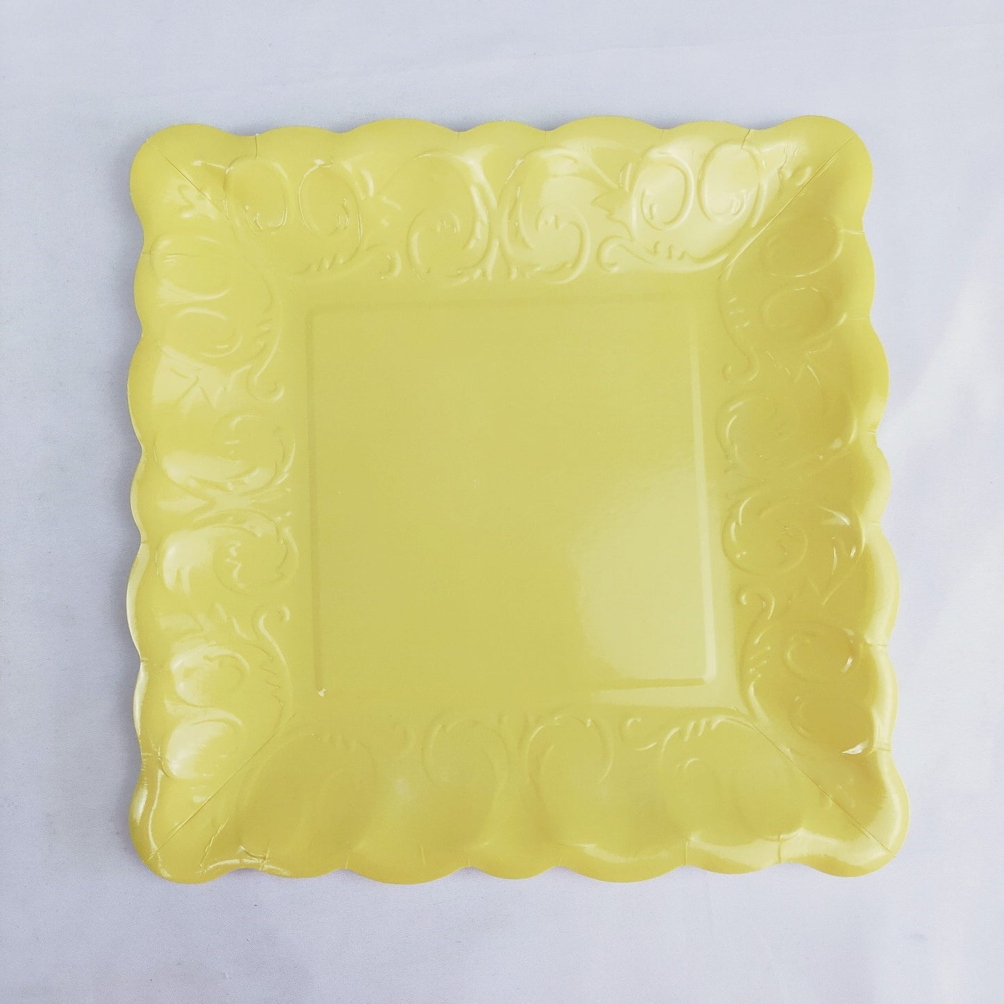 8PCs Yellow Square Luncheon Dinner Serving Paper Plates Disposable Embossed Party Plate